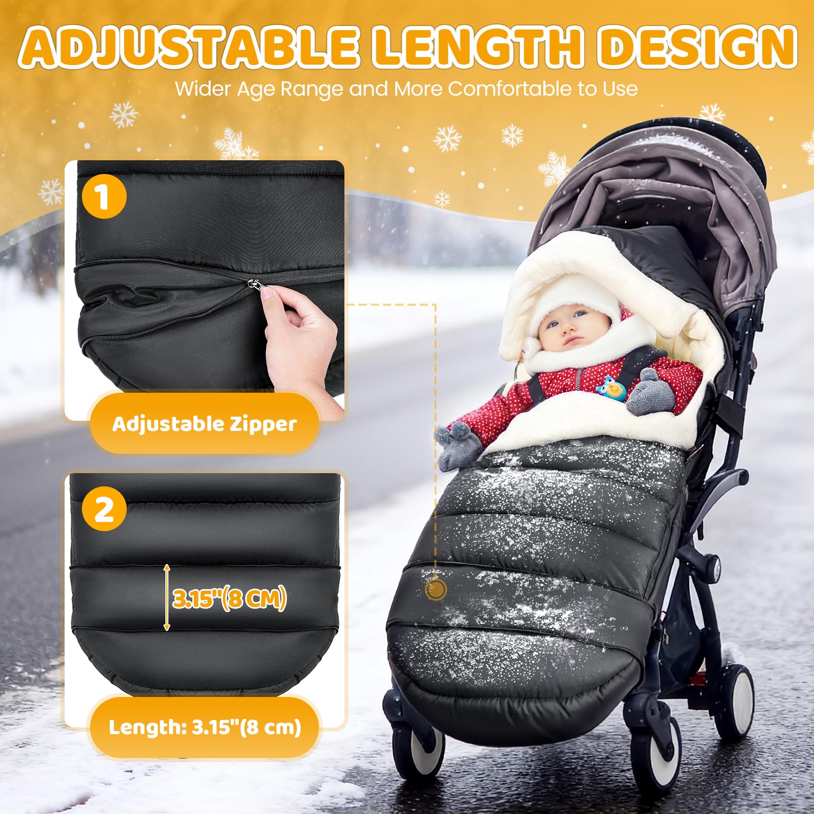 IvyWind stroller footmuff zipper-length adjustment adapts as baby grows.