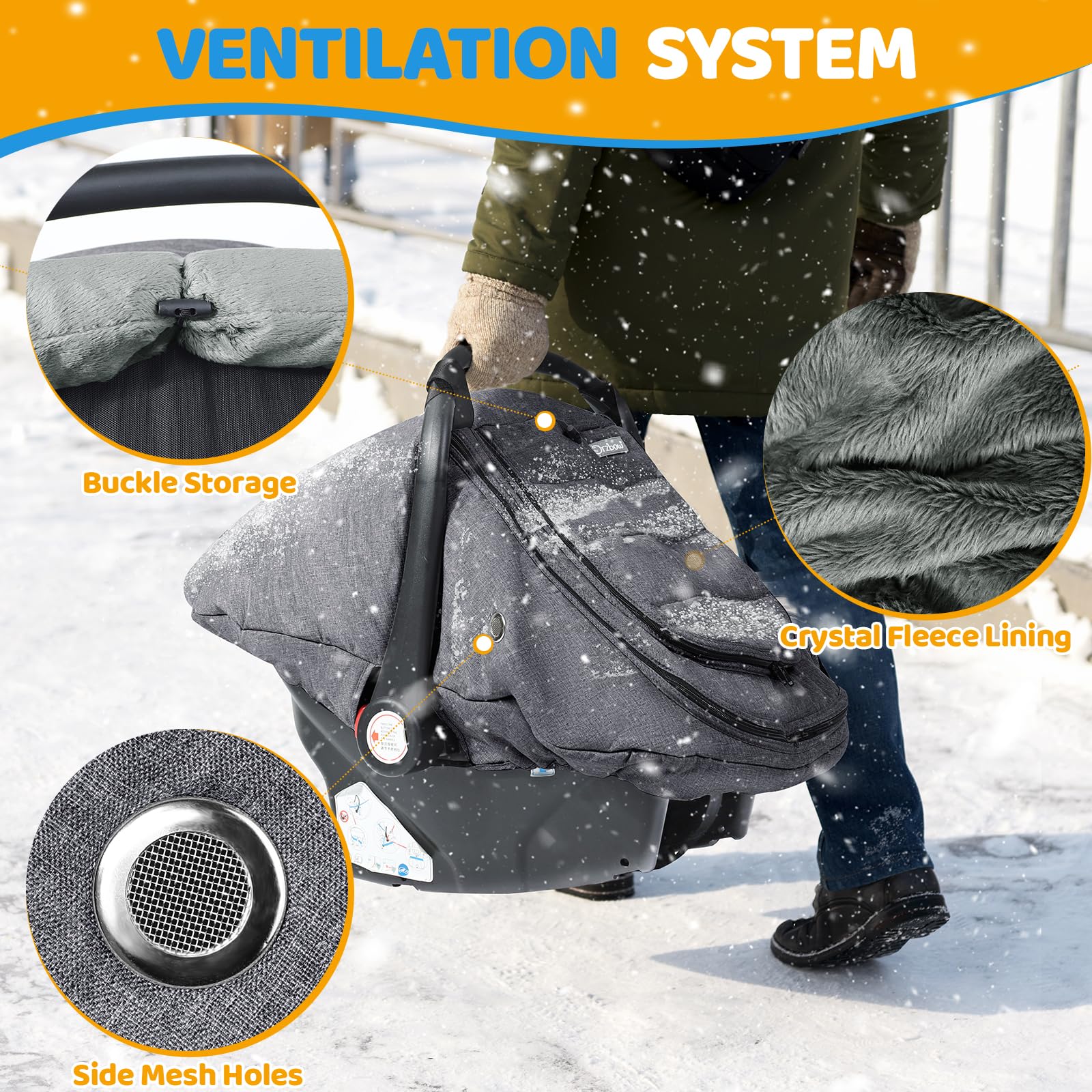 IvyWind two-way zip and front cover enable easy in-and-out baby care.