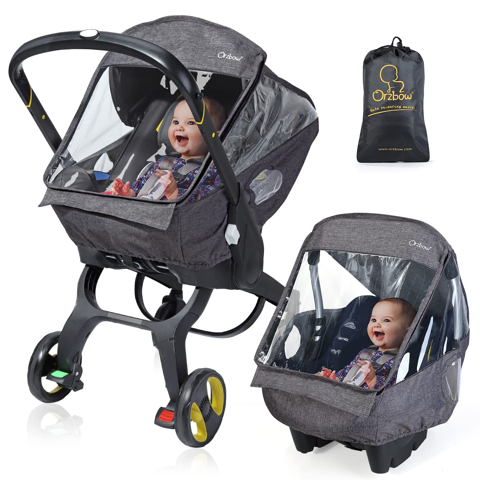 IvyWind universal car seat rain cover front view protecting baby from rain and wind