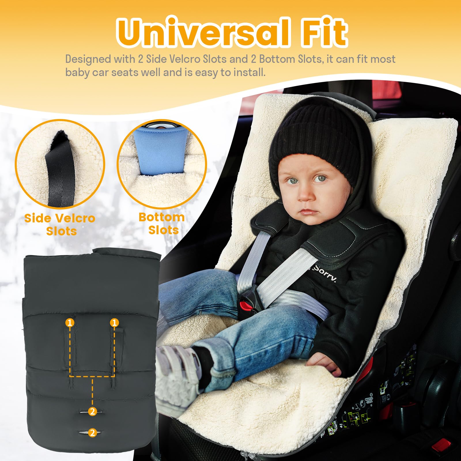 IvyWind universal-fit-infant-seat-cover fits most seats with four harness slots for flexibility