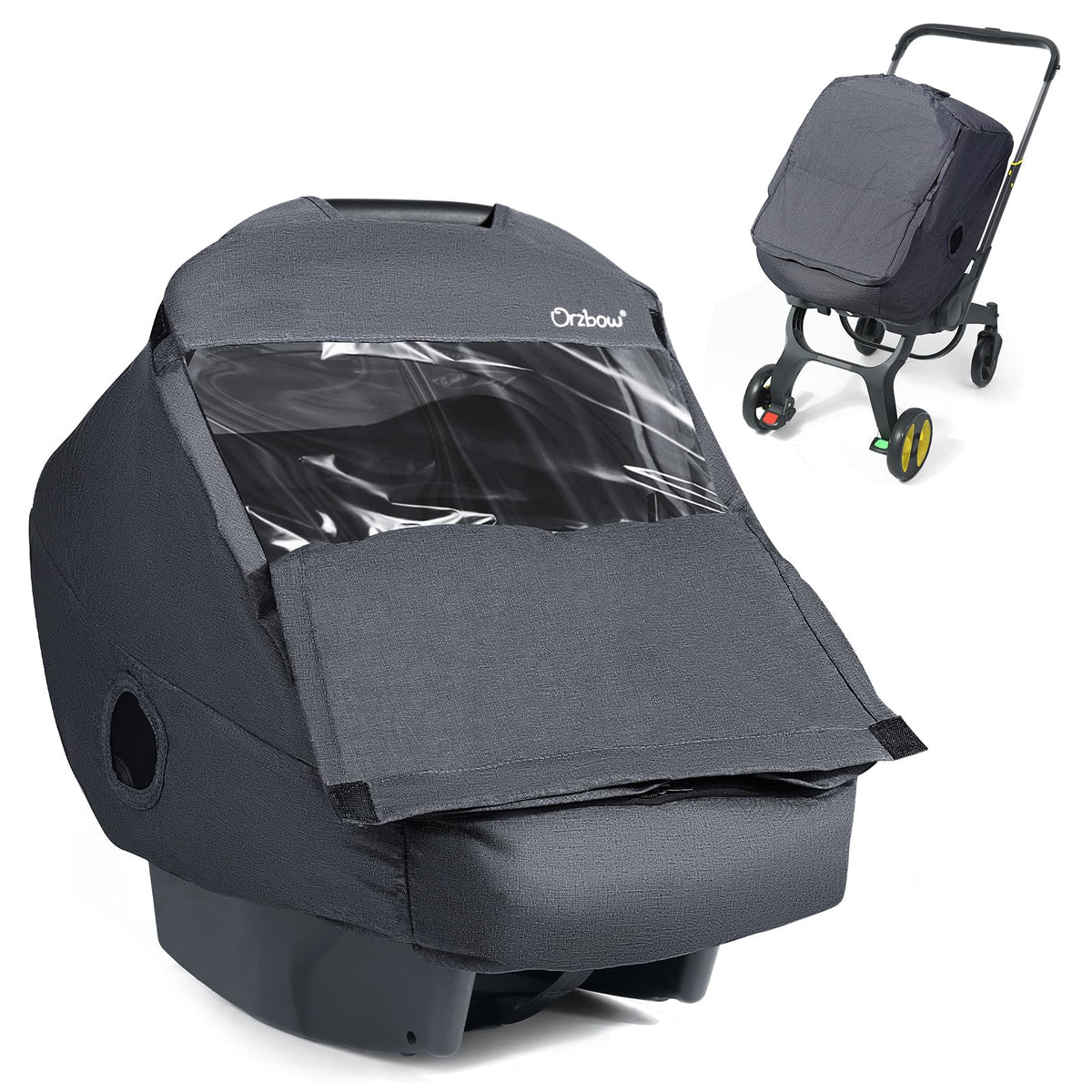 IvyWind winter carseat cover front view shows full-coverage warmth for cold rides