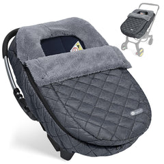 IvyWind Winter Car Seat Cover showing button-secured wind protection for warmth.