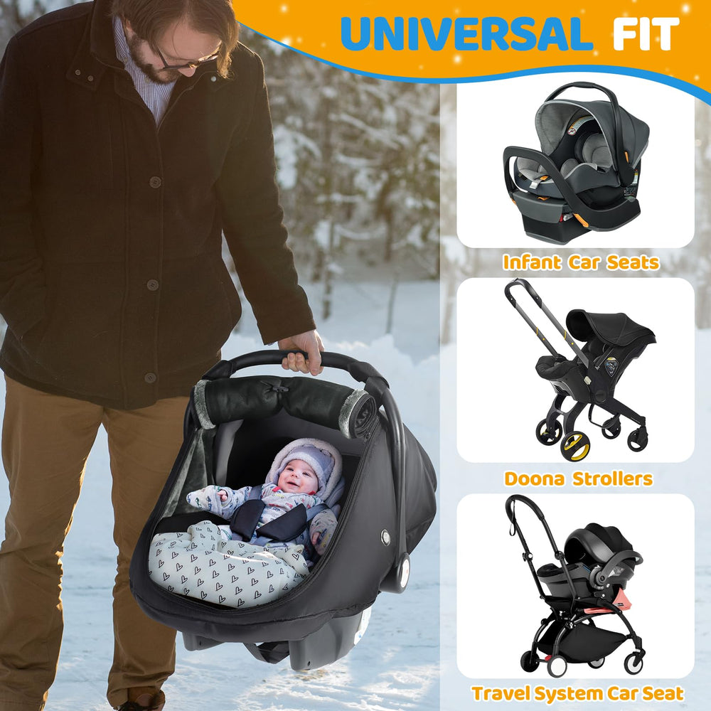 IvyWind winter car seat cover top handle attachment enables quick, easy adjustments.