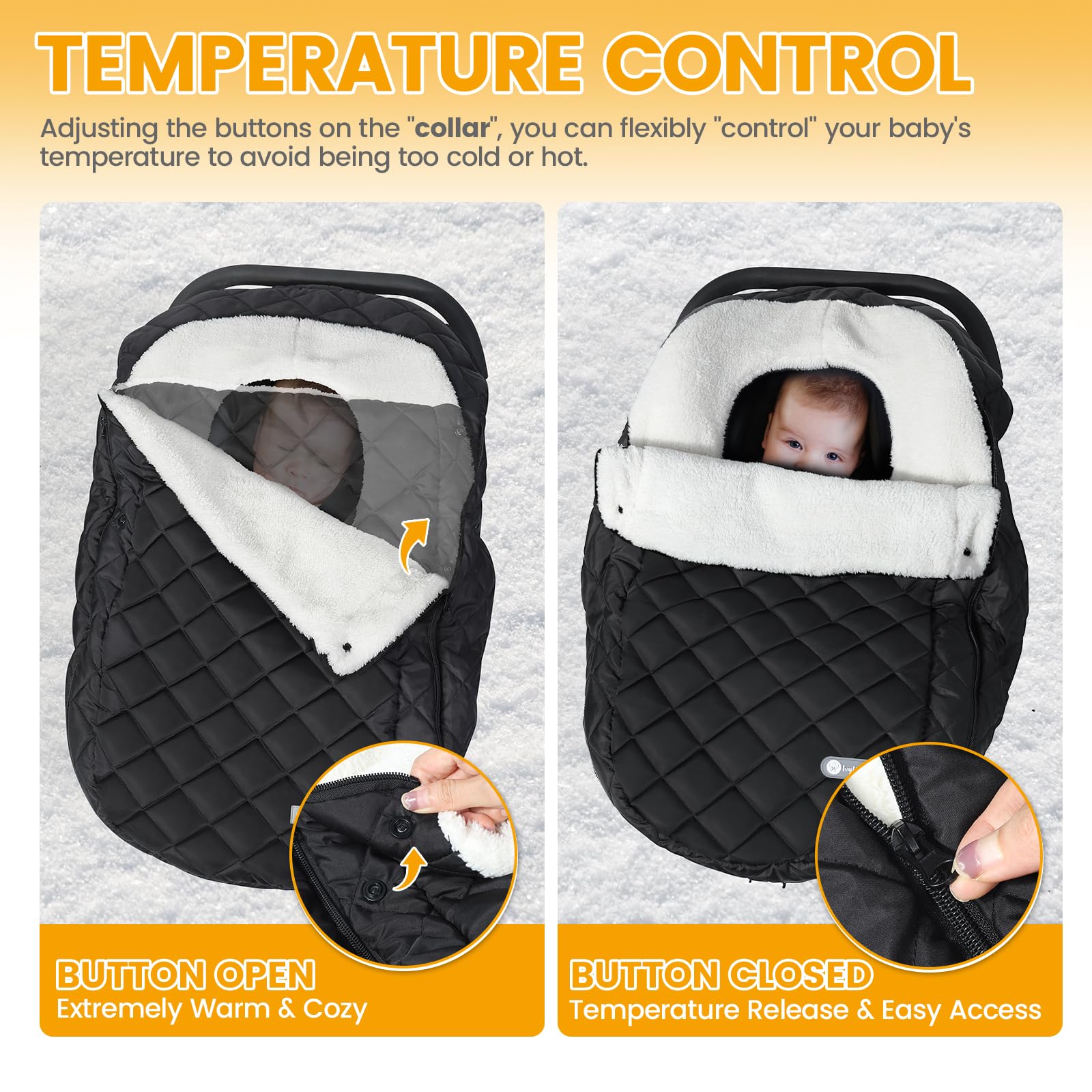 IvyWind winter car seat cover, waterproof fabric keeps baby dry in rain or snow