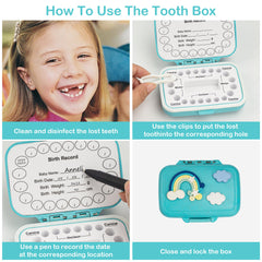 iweener Tooth Saver box open lid reveals labeled inner sections for neat storage.