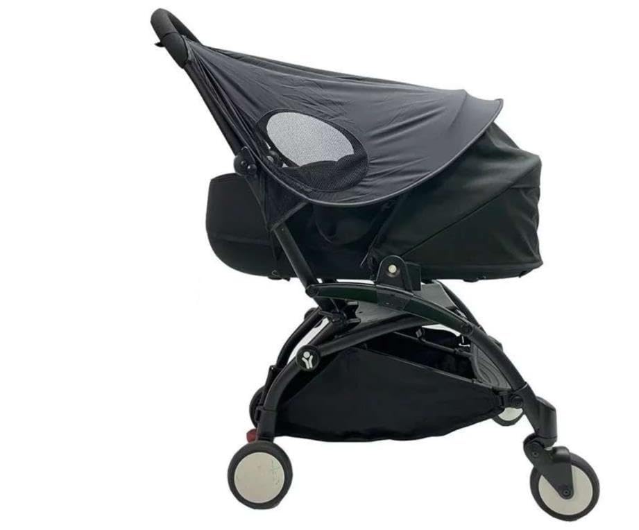 IYWISH soft-stretch fabric sun shade provides gentle, flexible shade for baby comfort.