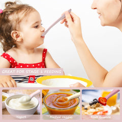 IYYI silicone baby spoon features compact grip for easy self-feeding.