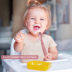 IYYI silicone baby spoon showing small head for tiny hands.