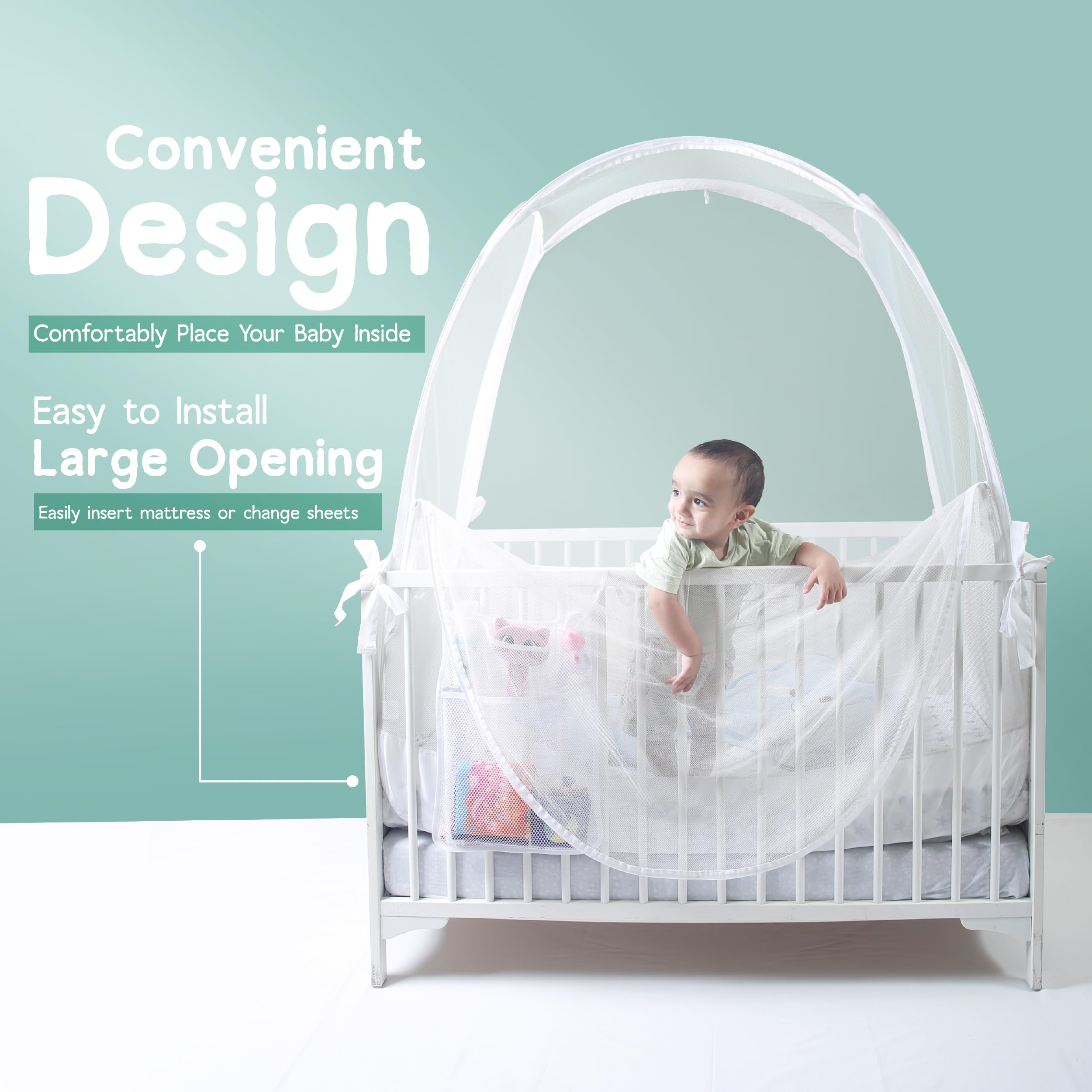 Izybu pop-up crib net ready for quick setup in seconds