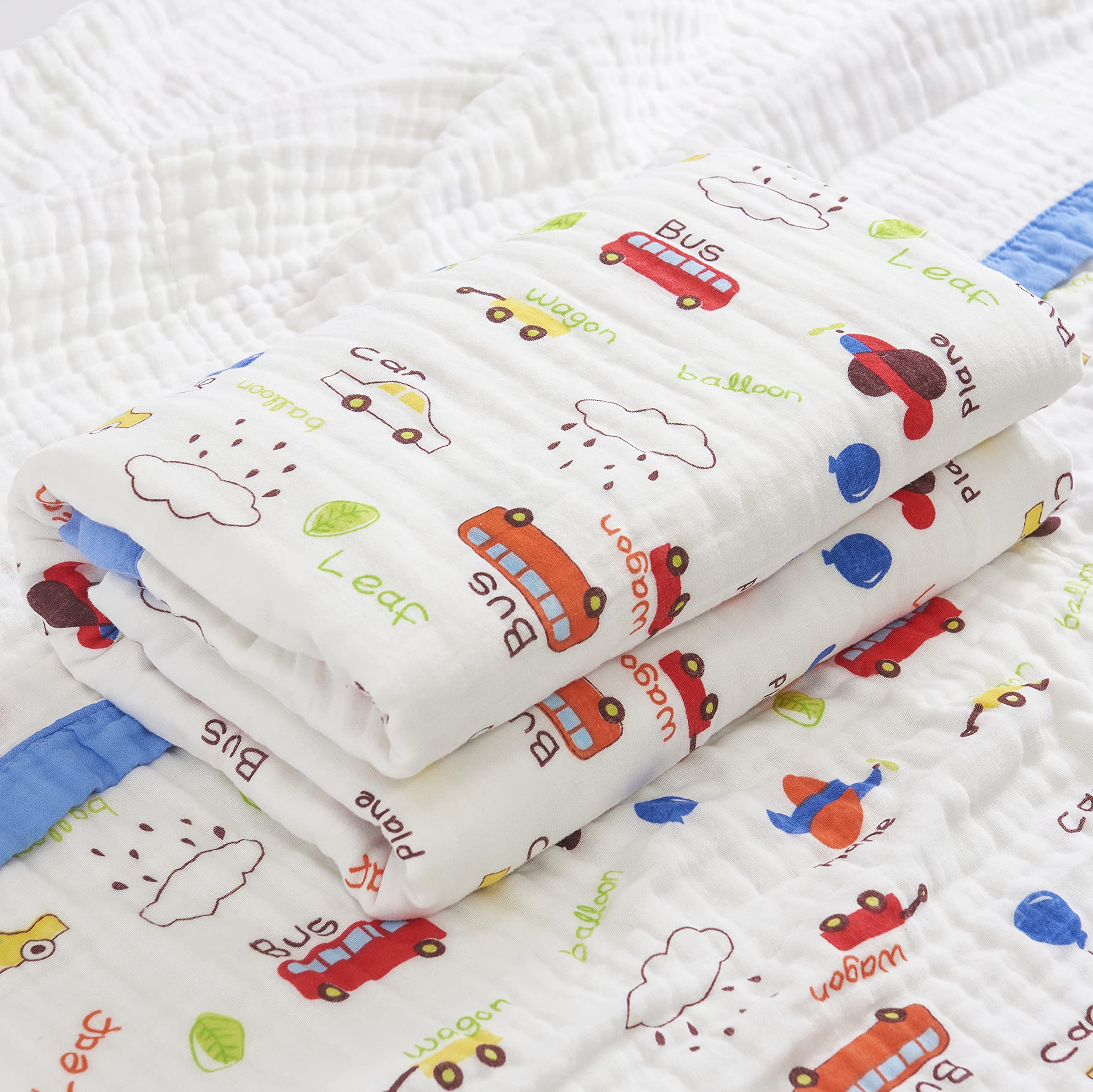 J-pinno 6-layer muslin detail highlights durability and softness.