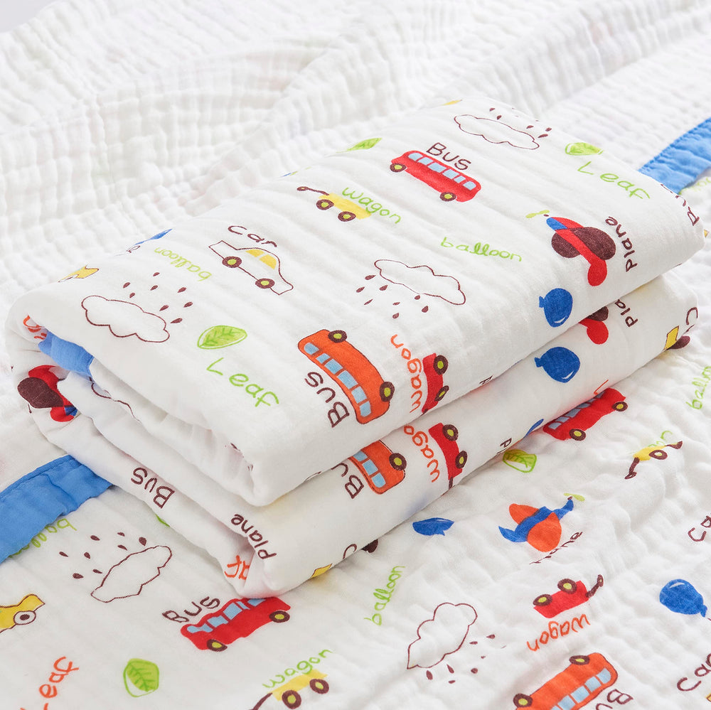 J-pinno 6-layer muslin detail highlights durability and softness.