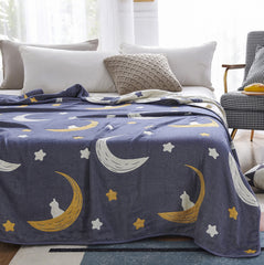 J-pinno Bright Moon Stars travel blanket for car trips and picnics.