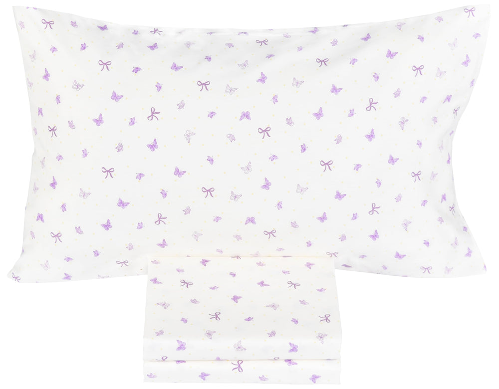 J-pinno Butterfly Bowknot Purple bow on soft cotton bedding for kids