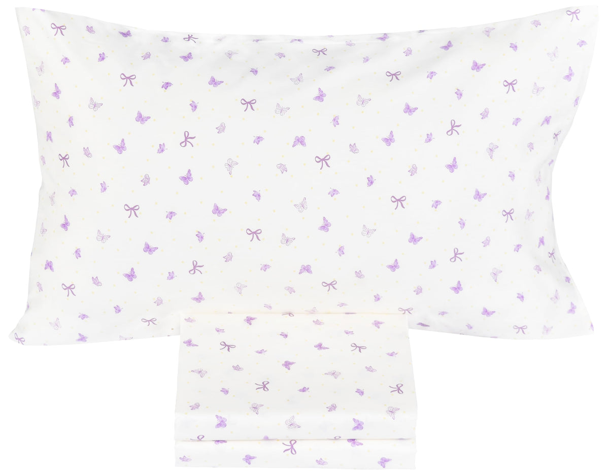J-pinno Butterfly Bowknot Purple bow on soft cotton bedding for kids