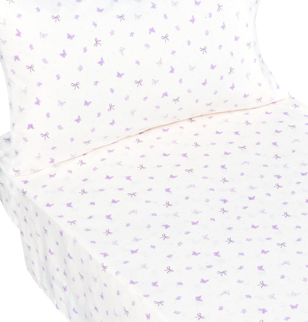 J-pinno Butterfly Bowknot Purple flat sheet in gentle breathable cotton