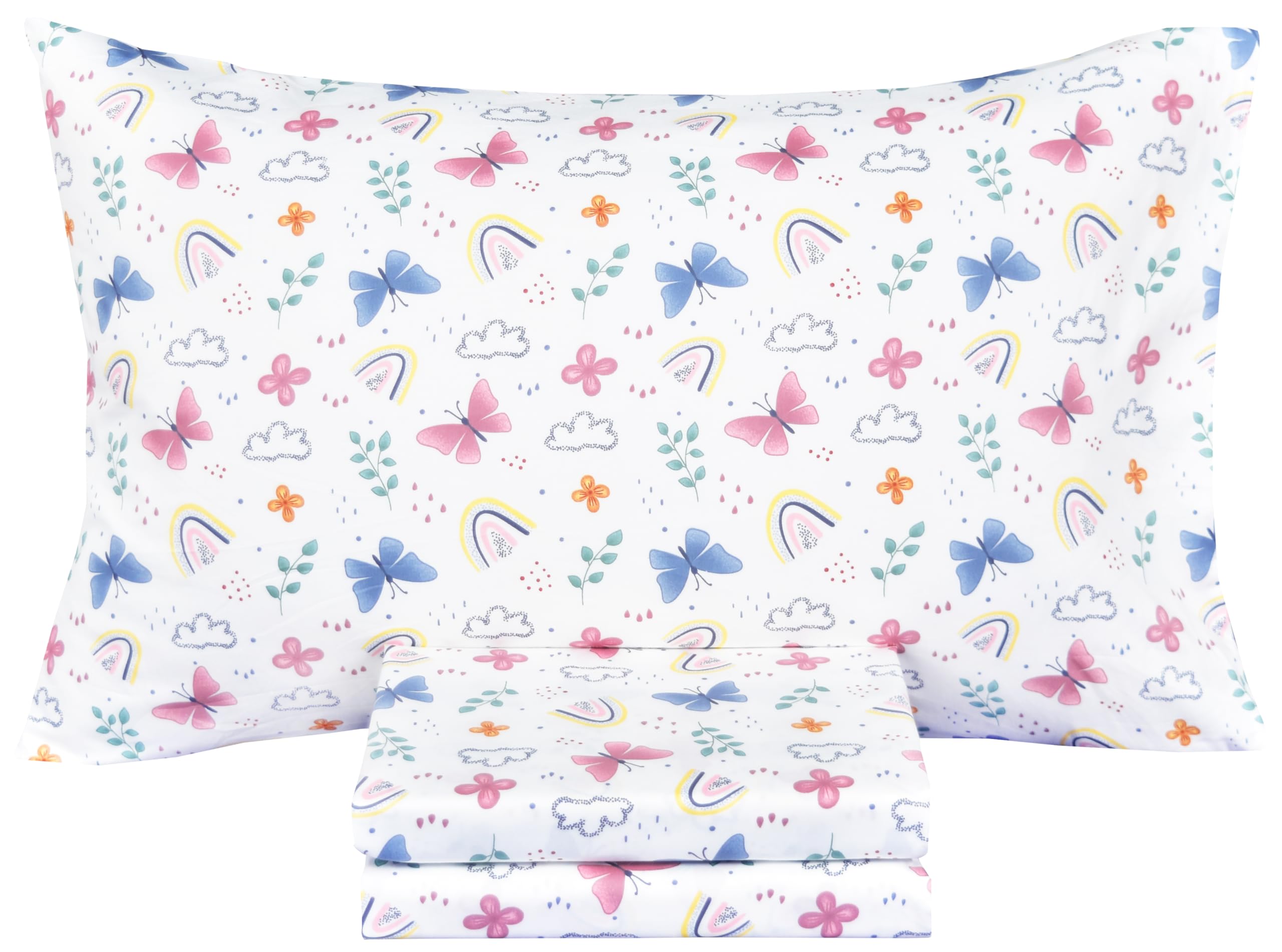 J-pinno butterfly rainbow pillowcase keeps little heads comfy and clean.