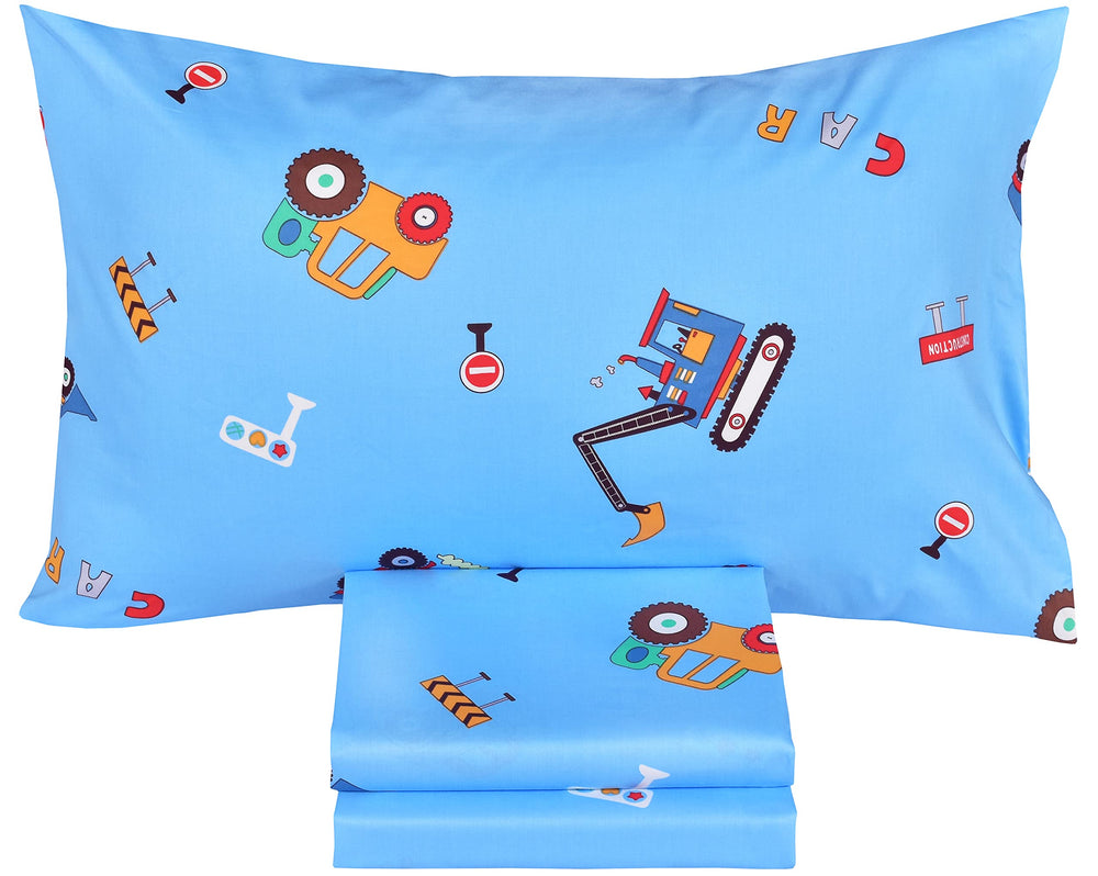 J-pinno Cars Vehicles Digger fitted sheet with elastic edges for a snug fit.