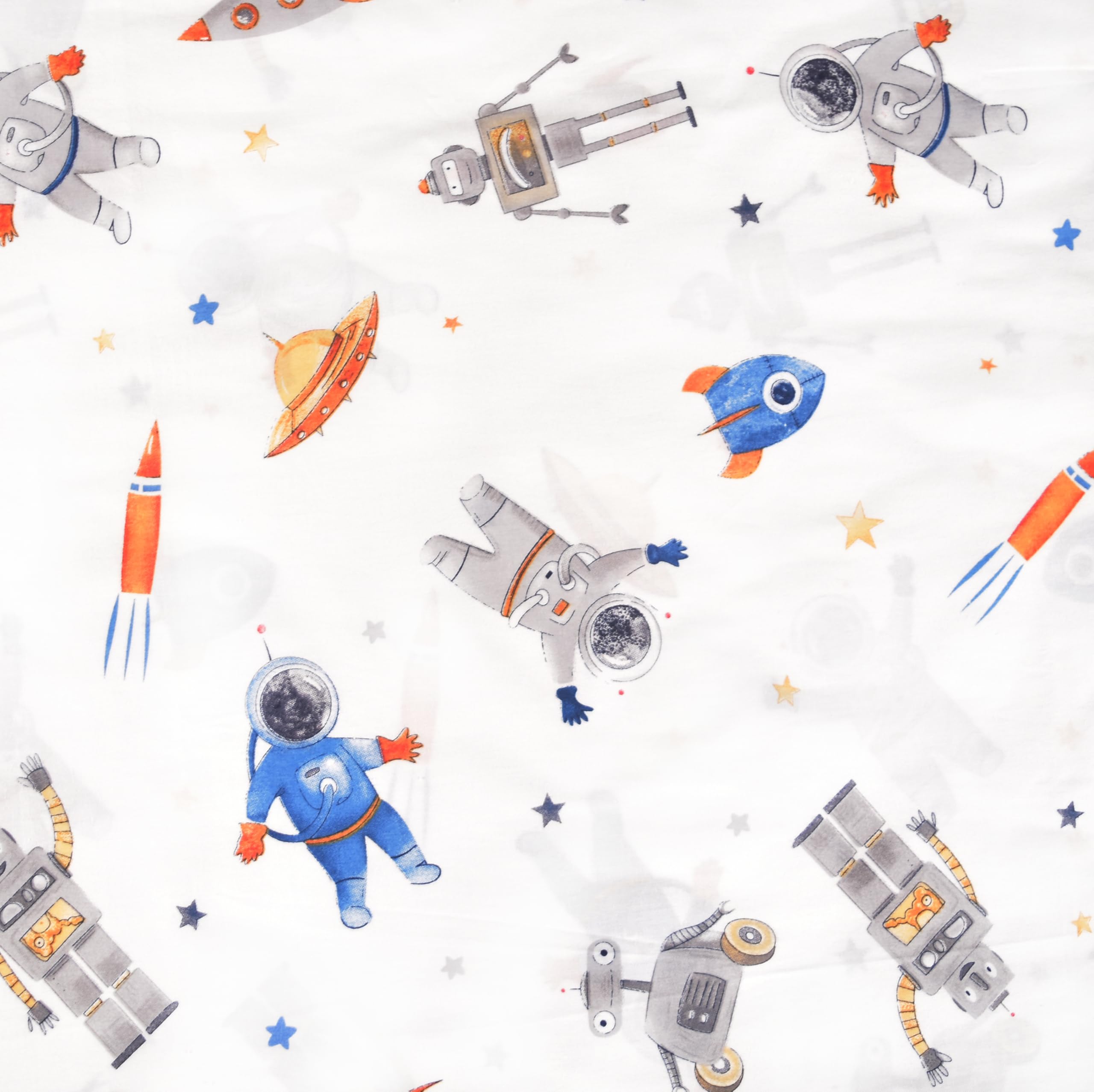 J-pinno cartoon-print-design showcases space-themed motif to spark bedtime imagination.