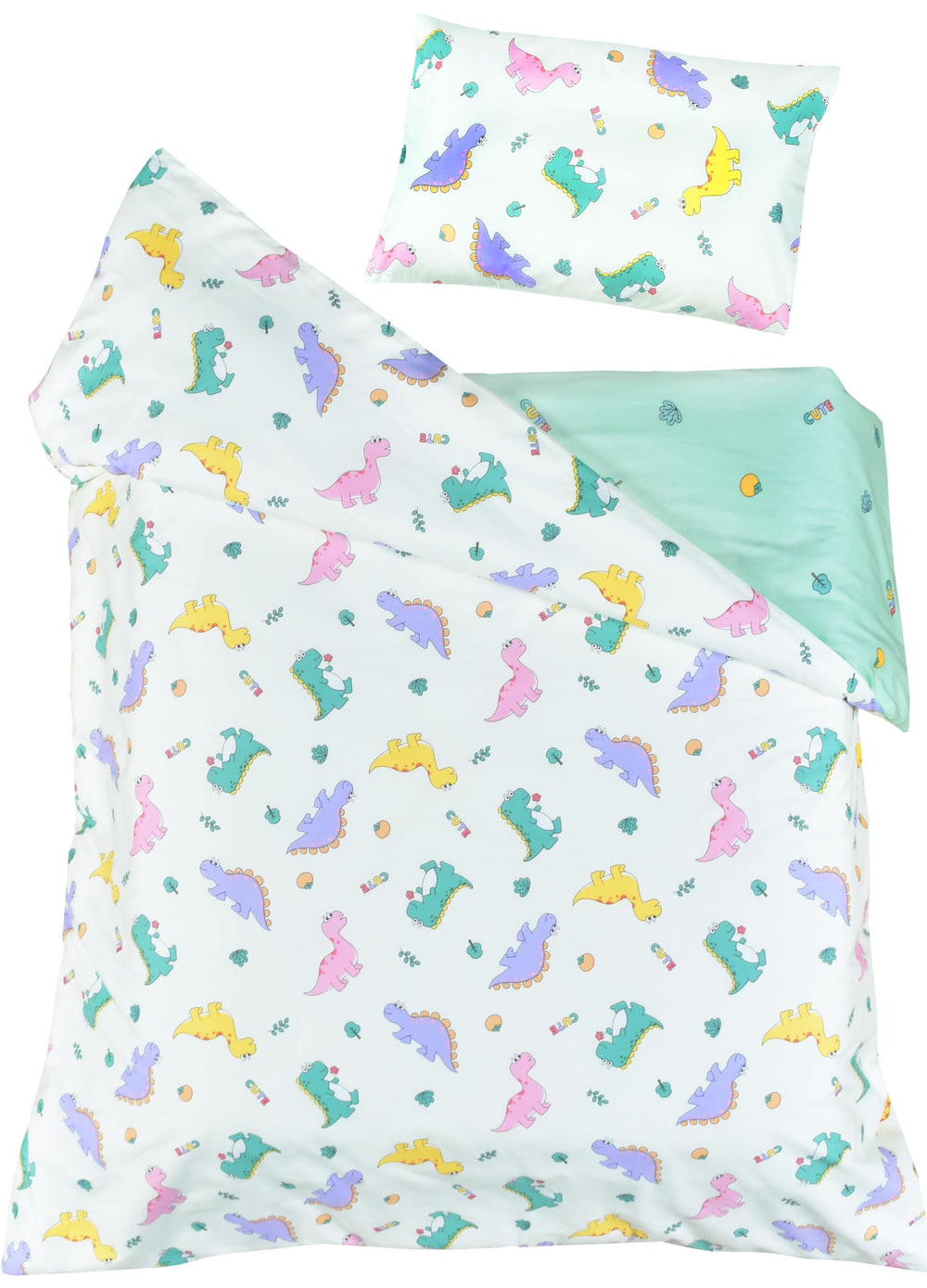 J-pinno Dinosaur Green cartoon print closeup, playful design kids love