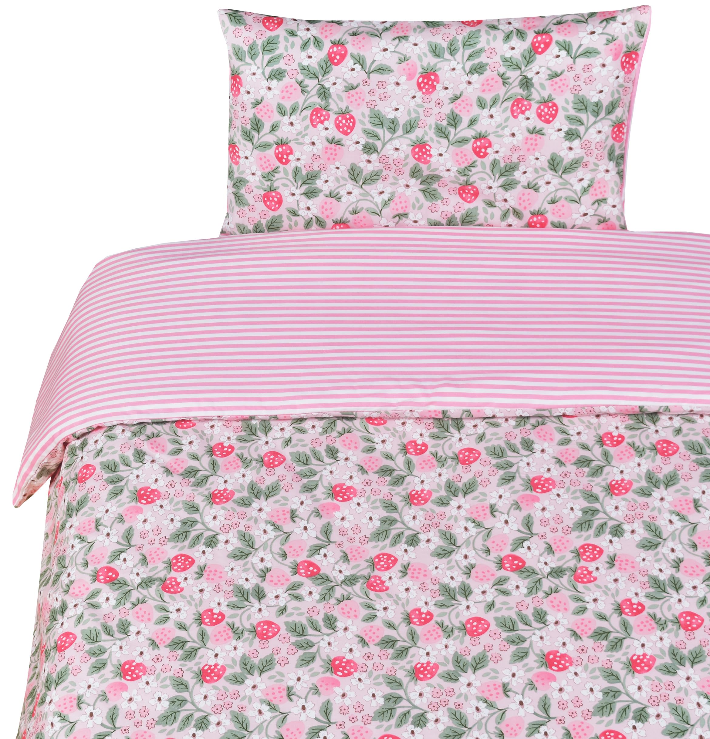J-pinno pink strawberry duvet cover with cartoon print for cozy kids' nights