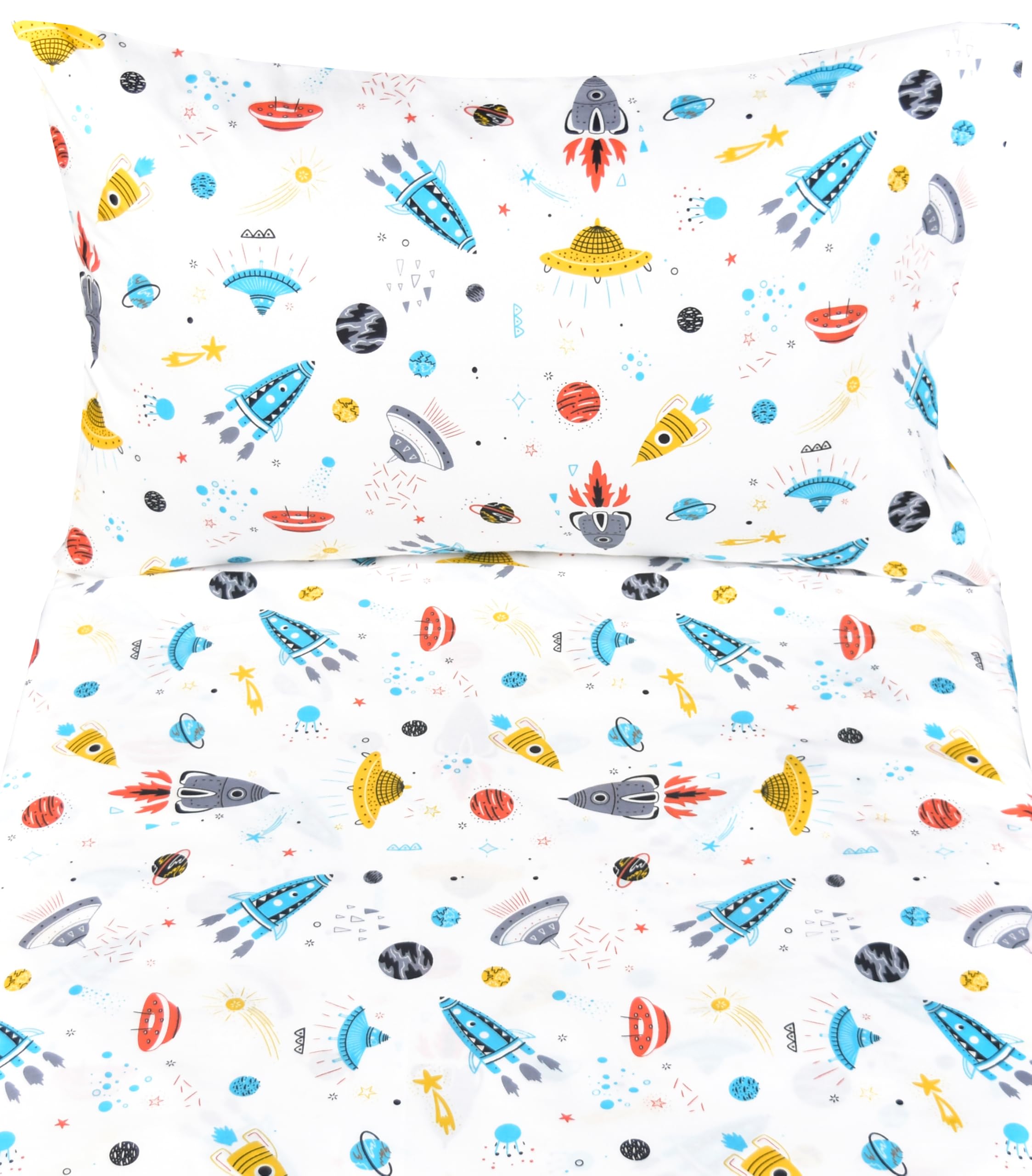 J-pinno Planet Spacecraft Rocket pillowcase provides soft, breathable comfort for nightly routines