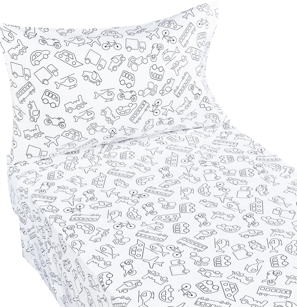 J-pinno transport cars print engages kids during bedtime