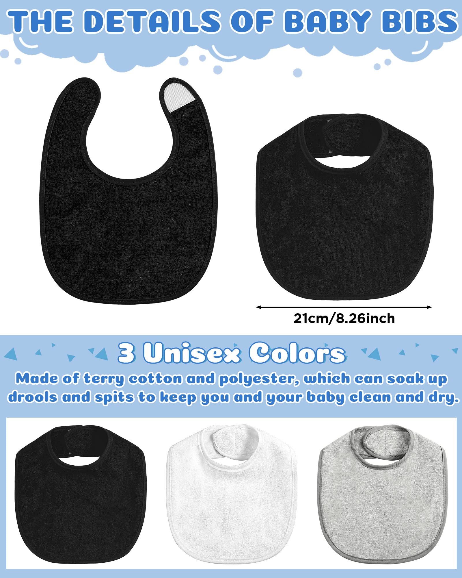 JaGely soft terry cotton bibs absorb drool to keep outfits dry.