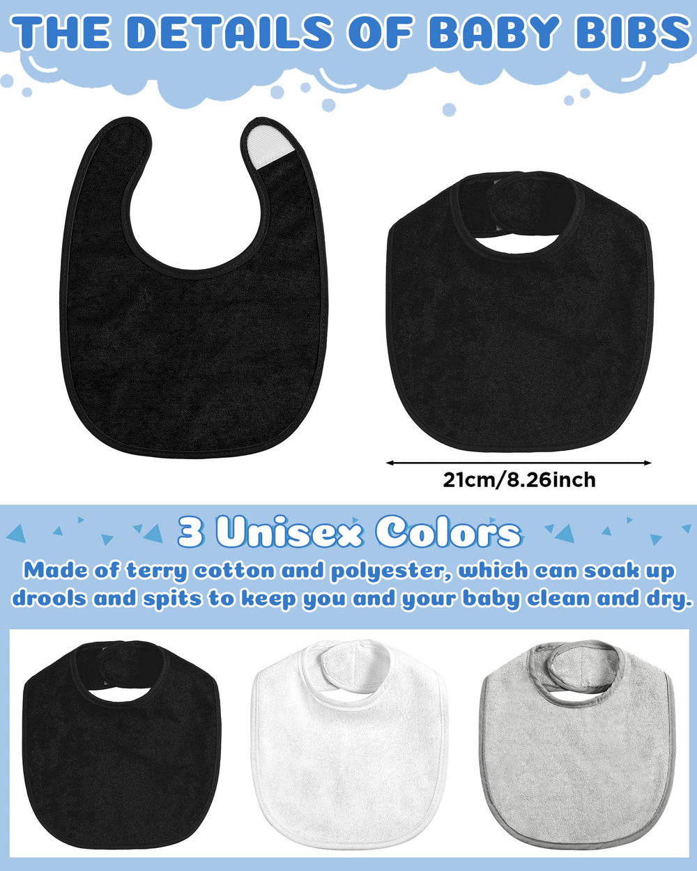 JaGely soft terry cotton bibs absorb drool to keep outfits dry.