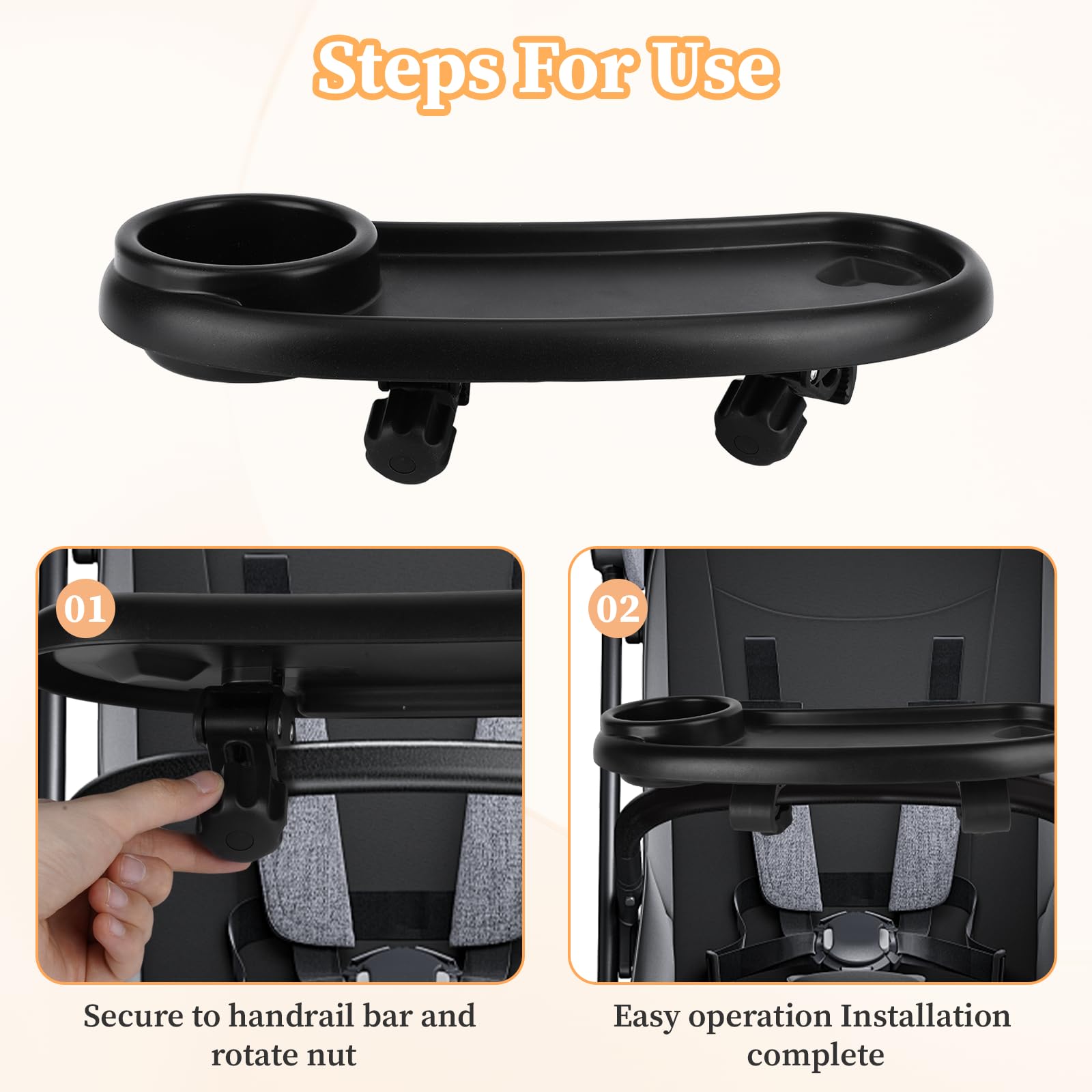 Jaarssho universal tray features a food compartment and two cup holders for organization.