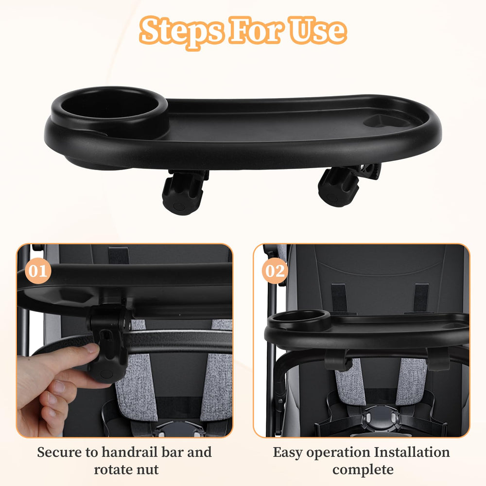 Jaarssho universal tray features a food compartment and two cup holders for organization.