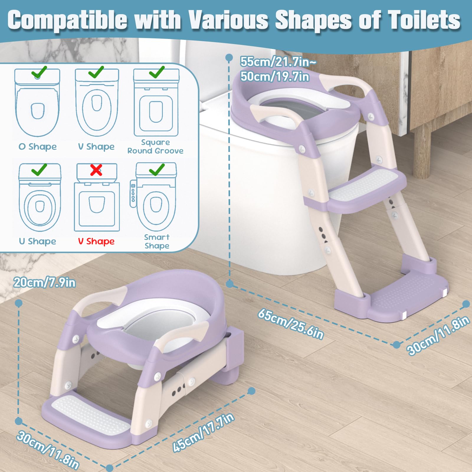 Jabaka Circle potty seat compact storage fits small bathrooms.