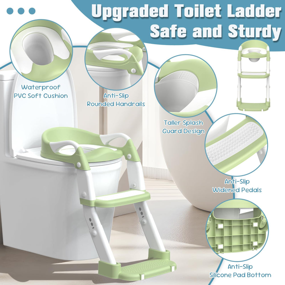Jabaka Circle potty seat compatible with standard toilets green shows universal fit.