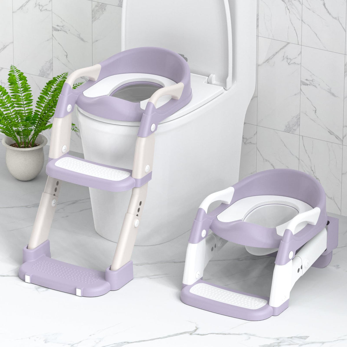Jabaka Circle potty seat folded stool for compact storage and easy transport.