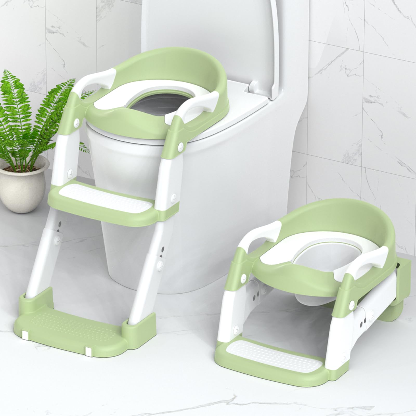 Jabaka Circle potty seat front view in green, showcasing 3-in-1 versatility for toddlers.