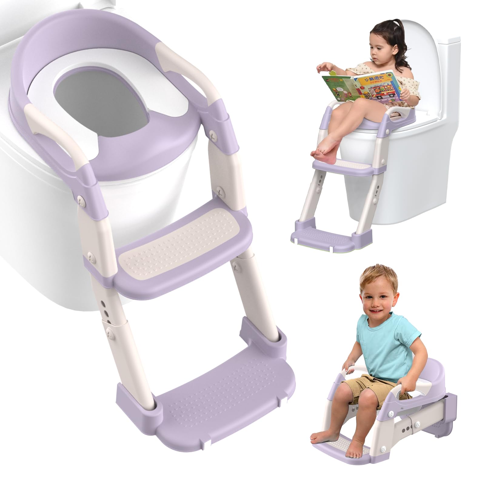 Jabaka Circle potty seat step-stool shows sturdy grip for confident climbing.