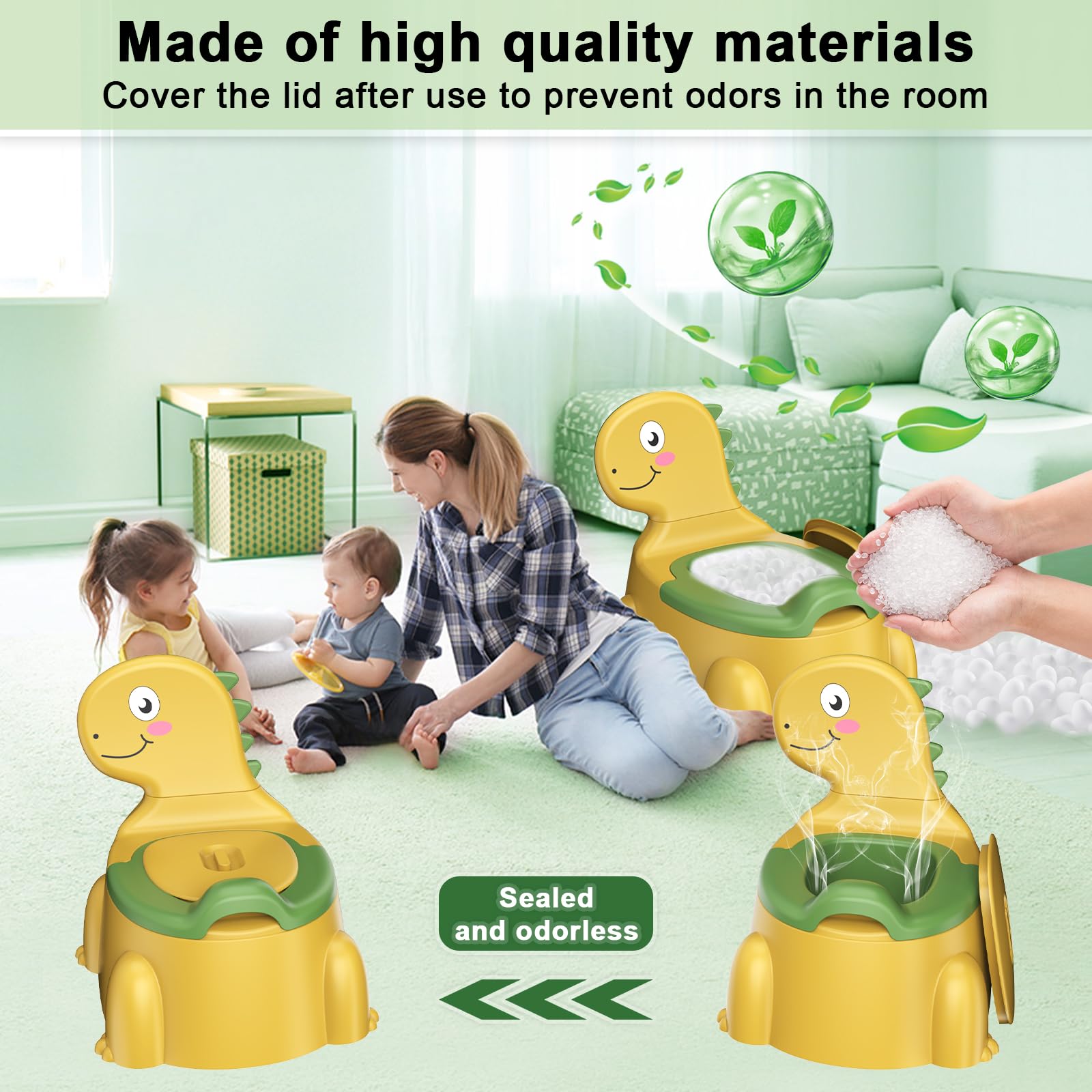 Jabaka Circle Potty yellow built-in handle simplifies carrying.