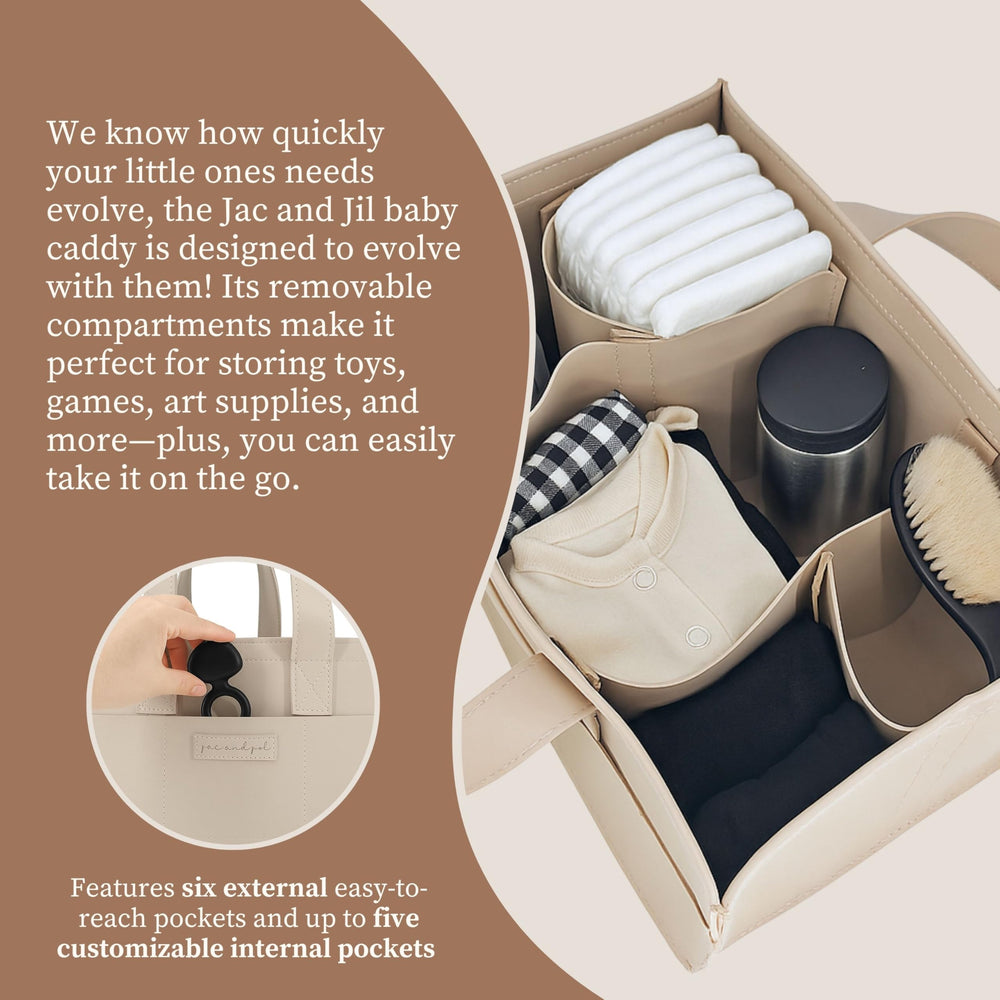 Jac and Jil Teddy Beige diaper caddy with sturdy handles for easy transport.