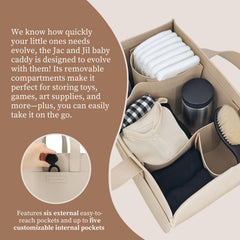 Jac and Jil Teddy Beige diaper caddy with sturdy handles for easy transport.