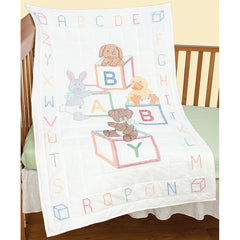 Jack Dempsey Needle Art Baby Blocks Crib Quilt Top cross-stitch detail for guided stitching