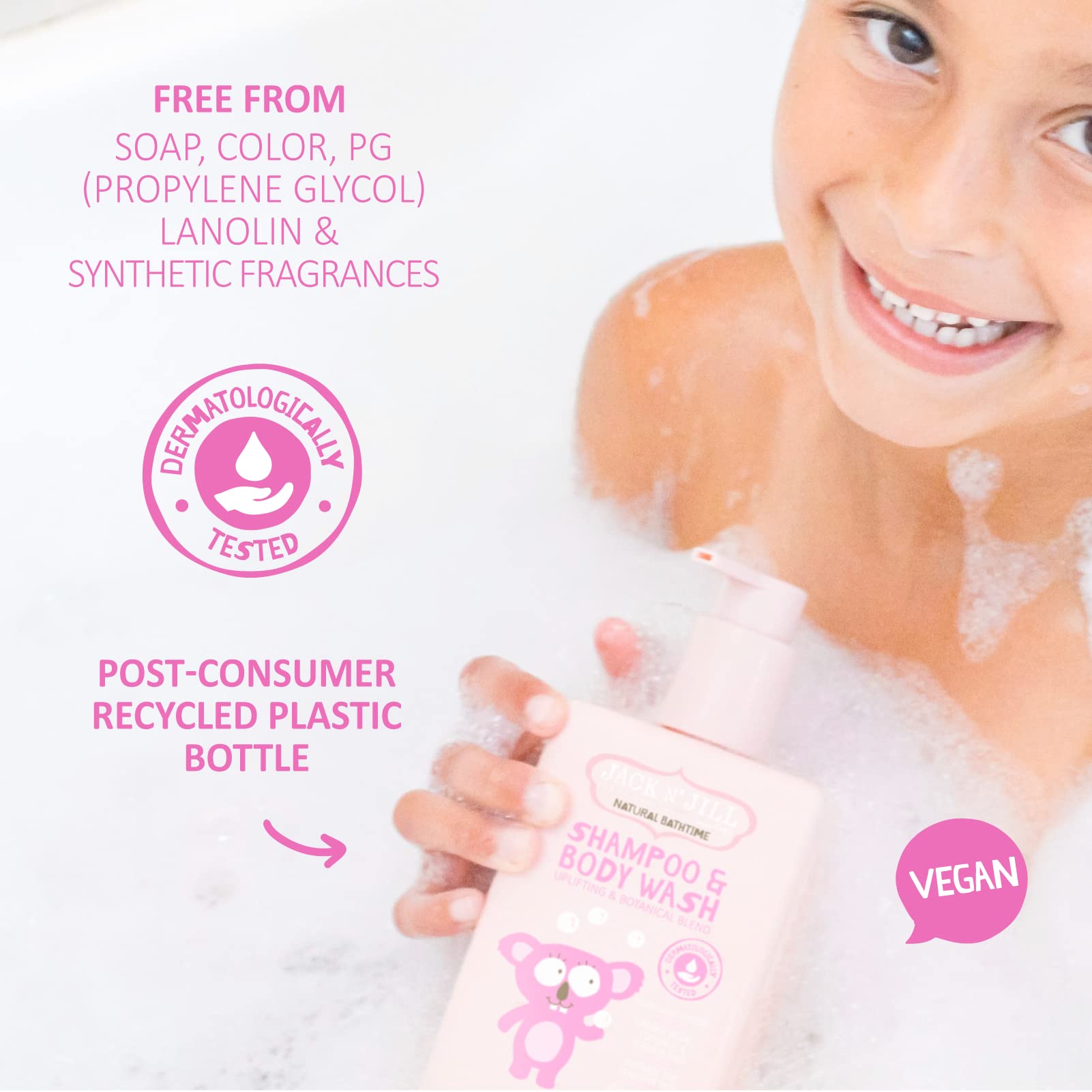 Jack N' Jill color-free icon signals safe, gentle cleansing for sensitive scalps