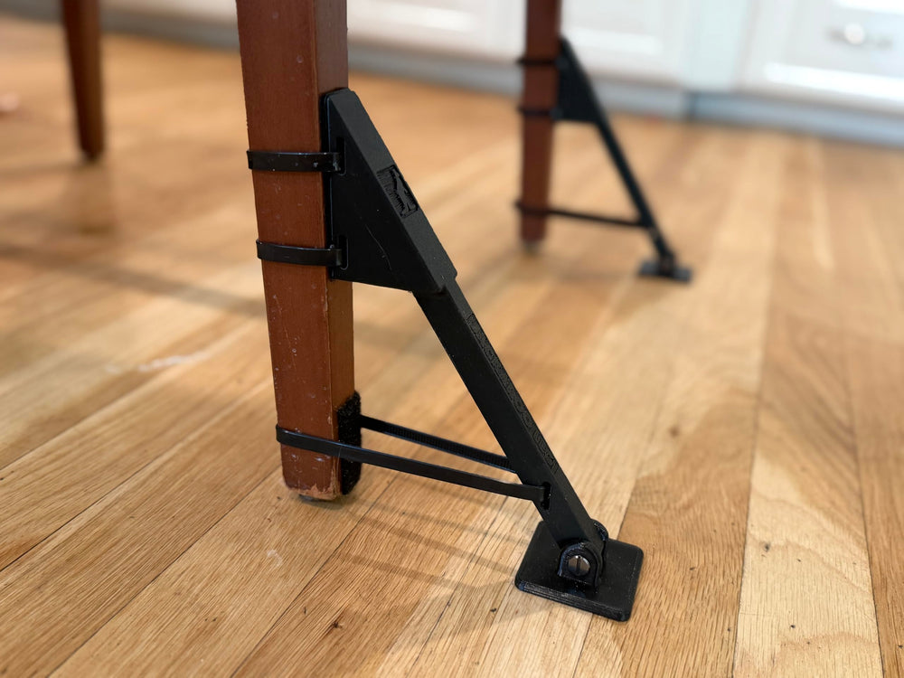 Jackaroo Leg Classic attached to a chair leg demonstrates improved stability.