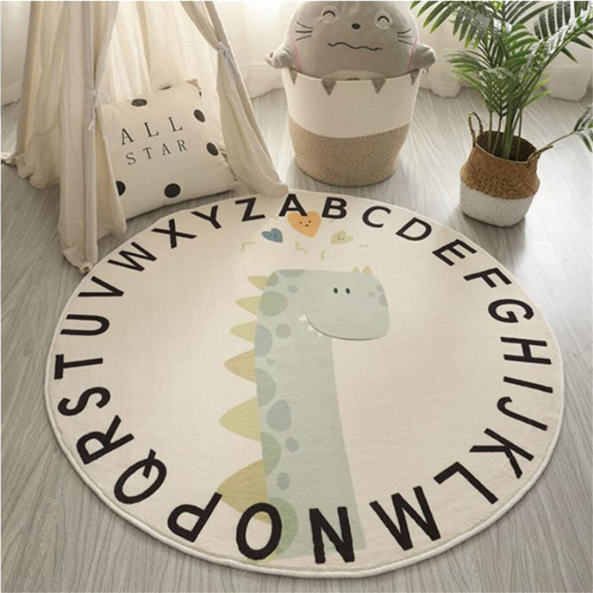 Jackcsale alphabet round rug close-up shows bright letters for early learning.