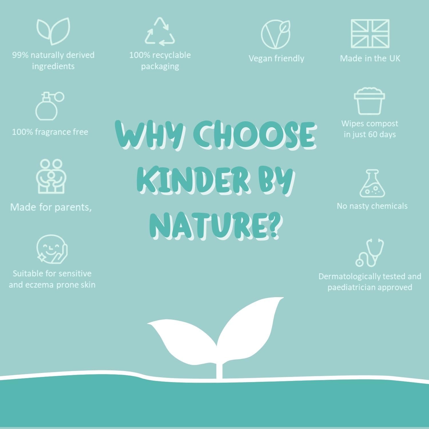 Jackson Reece Kinder by Nature baby-use scenario showing wipes for gentle cleaning on face or hands.