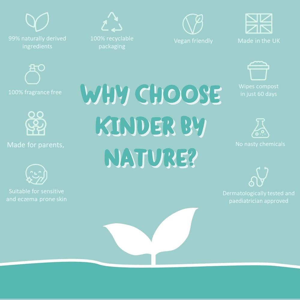 Jackson Reece Kinder by Nature baby-use scenario showing wipes for gentle cleaning on face or hands.