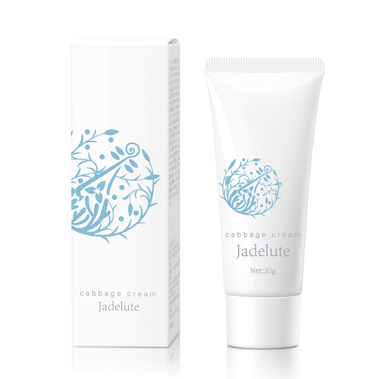 Jadelute Cabbage Cream tub provides convenient soothing relief for swollen breasts during breastfeeding.