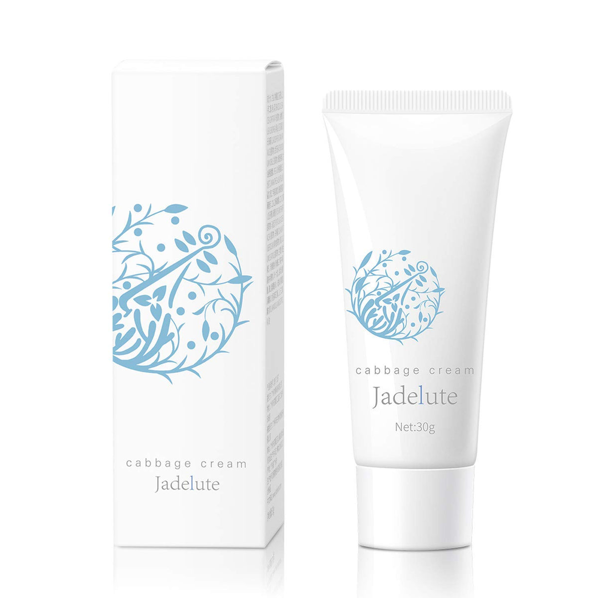 Jadelute Cabbage Cream tub provides convenient soothing relief for swollen breasts during breastfeeding.