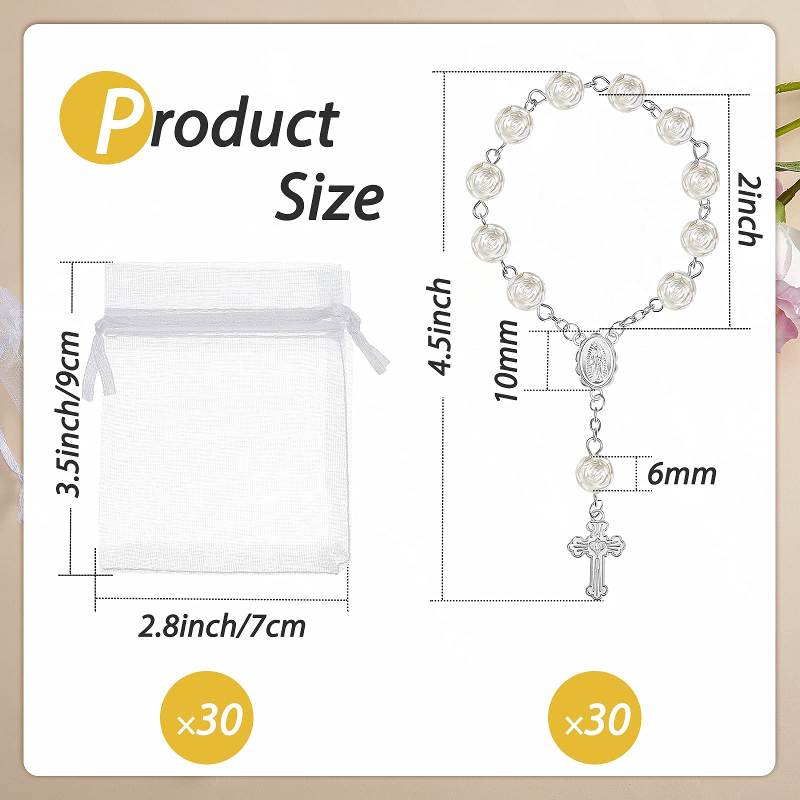 Jadive organza bags highlight rosaries for elegant ceremony favors and presents