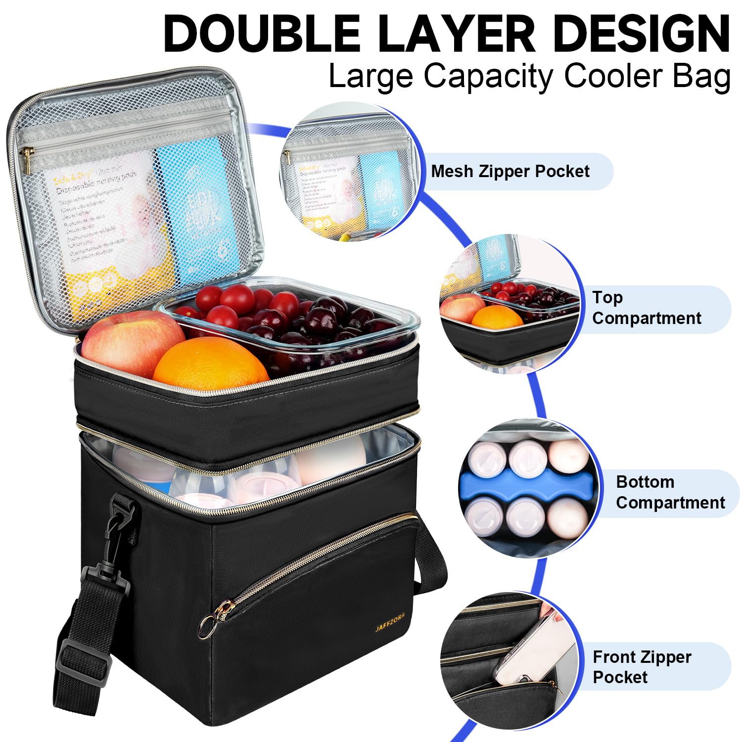 Jaffzora bottle tote front pocket provides accessible space for essentials during outings