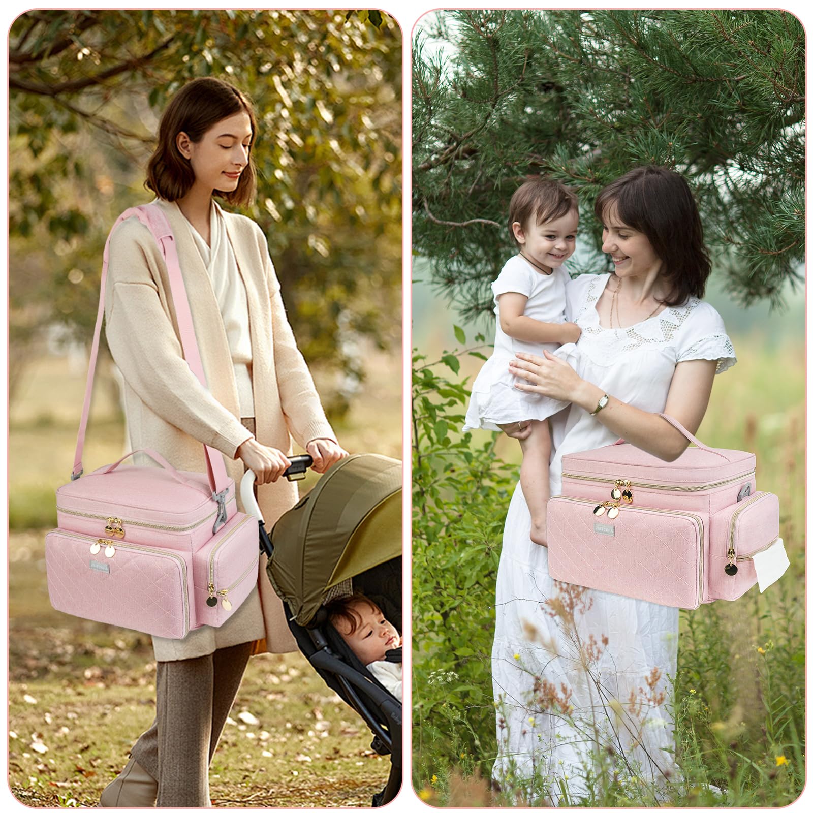 Jaffzora breast pump bag clear upper pocket for quick access to essentials.