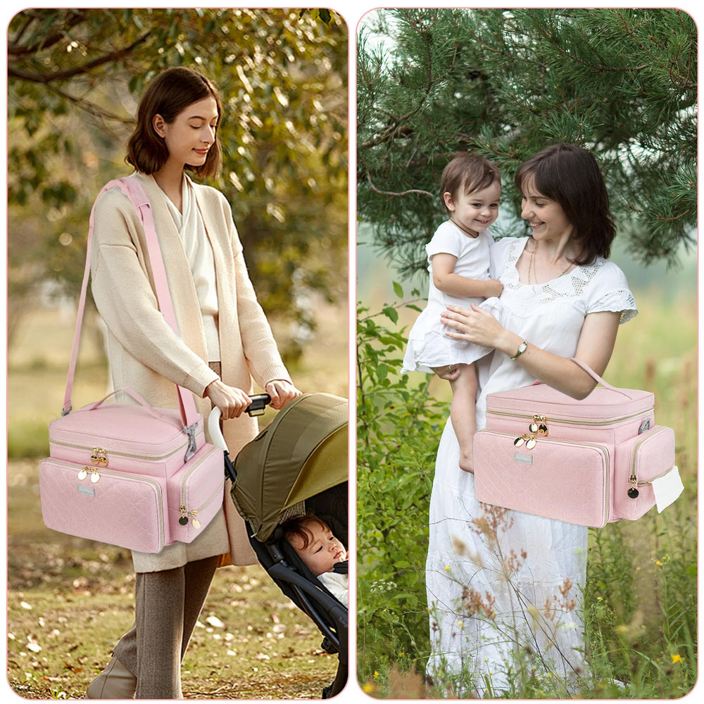 Jaffzora breast pump bag clear upper pocket for quick access to essentials.